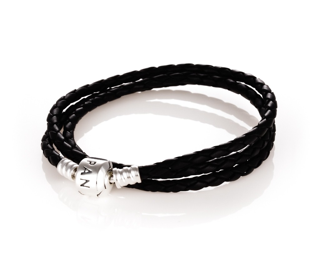 Pandora Silver Black Leather Triple Wrap Bracelet 590705CBKT John