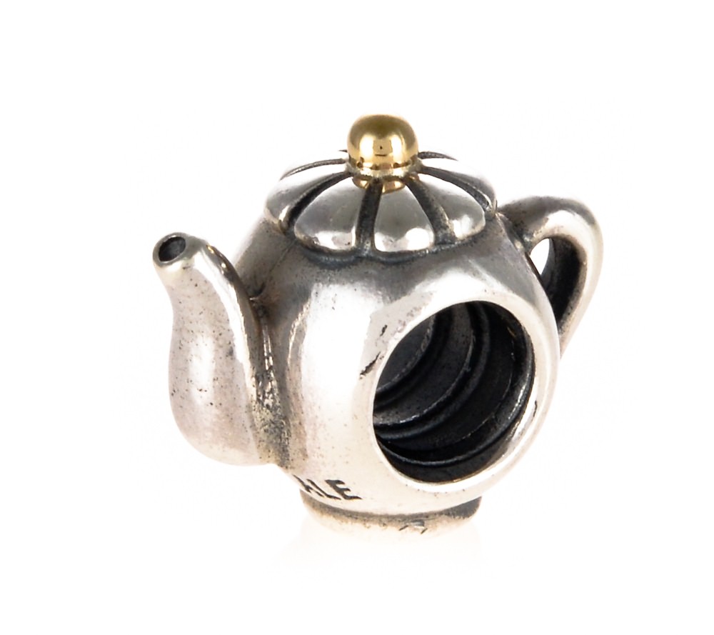 Pandora Silver & 14ct Gold Teapot Charm 790250 John Greed Jewellery
