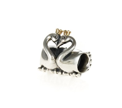PANDORA Silver & 14ct Gold Swan Embrace Charm 791189 | John Greed Jewellery