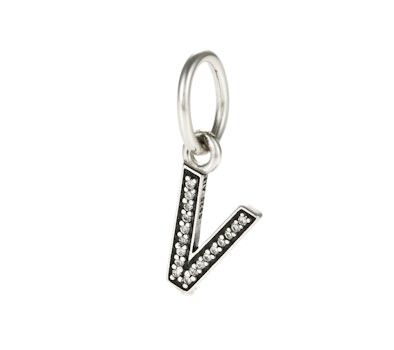 PANDORA Letter V Pendant Charm 791334CZ | John Greed Jewellery